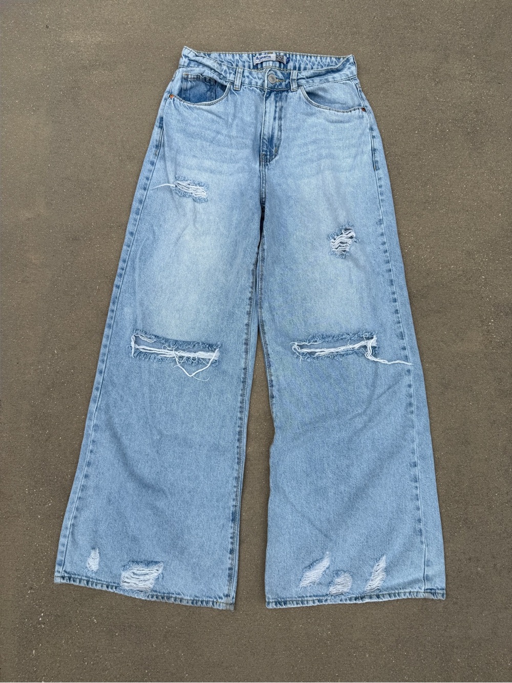 C&A &jeans Light Wash Distressed Wide Leg Jeans Size EU40 High Rise Ripped  8 10